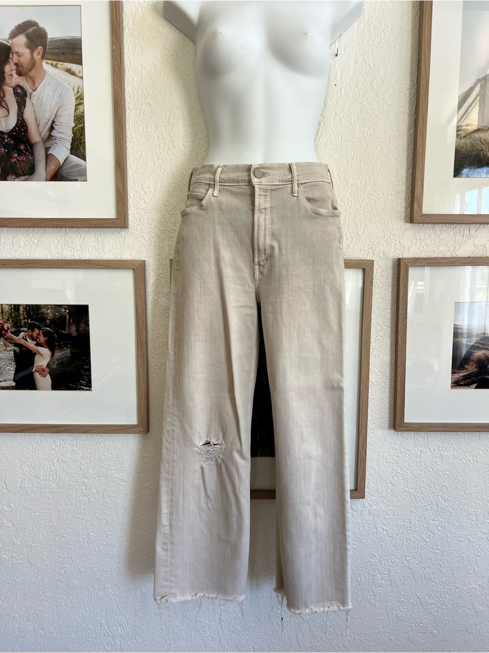 MOTHER Neutral Beige Wide-Leg Jeans - Women's